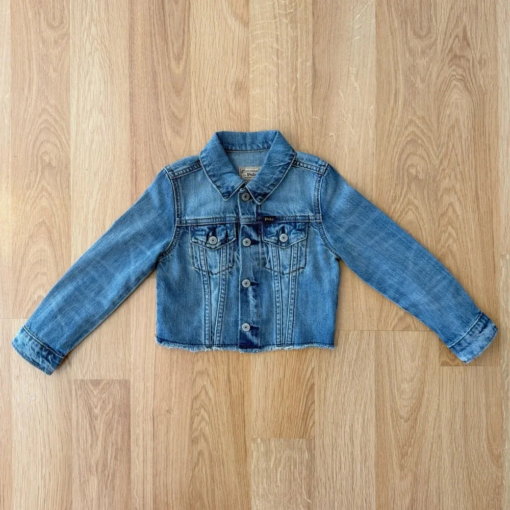EUC Ralph Lauren Girl Denim Jacket, POLO & Colorful RL Logo Embroidered on Back